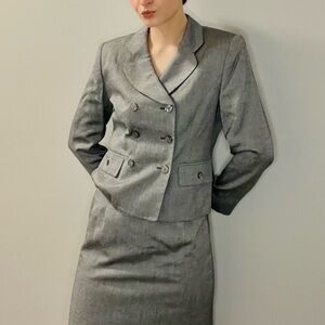 Grey 90s double-breasted blazer and skirt 2 piece suit set